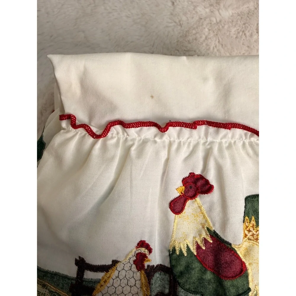 Embroidered Hen and Rooster Window Valance 60x14 Cream Cottagecore Farmhouse
